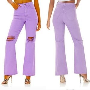 AFRM Oden High Waist Jean Flare Leg Knee Hole Purple NEW Women's Purple Jeans 26